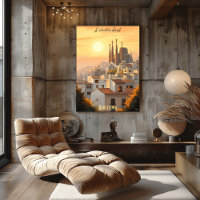 Minimalist Barcelona Skyline – Soft Tone Art Spain