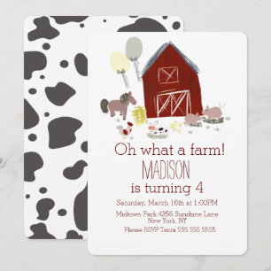 Minimalist Barn Animals Farm Birthday Horse Cow Invitation