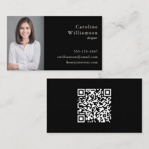 Minimalist Basic Black White Professional Photo QR Business Card