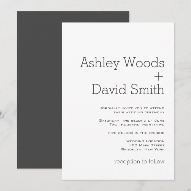 Minimalist Basic Essential Wedding Invitation (Front/Back)