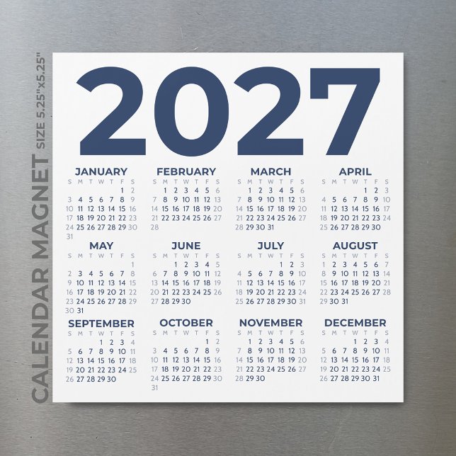 Minimalist Basic Navy Blue 2027 Magnetic Calendar (Creator Uploaded)