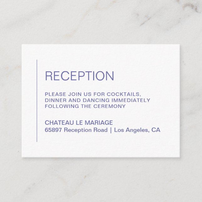 Minimalist basic periwinkle wedding reception enclosure card (Front)