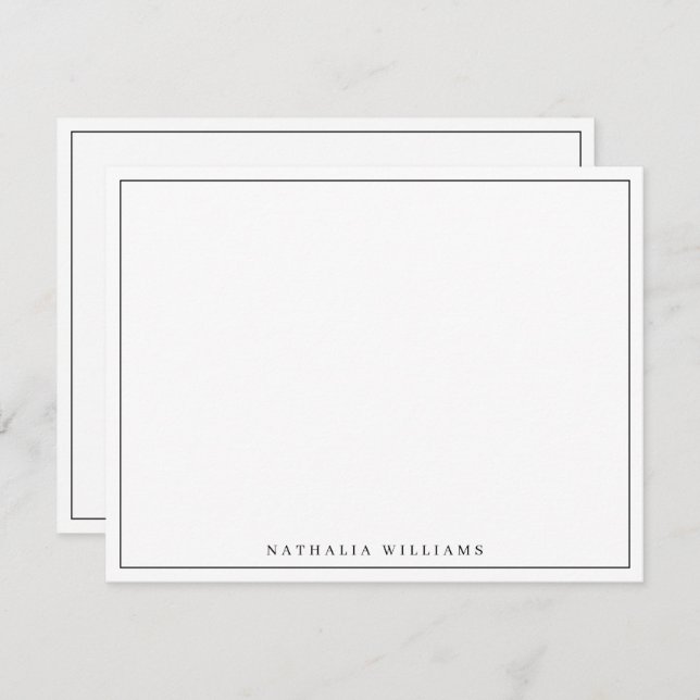 Minimalist Basic Personalize Black Stationery Card (Front/Back)