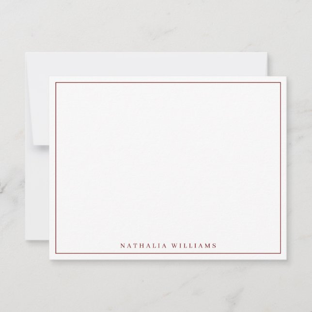 Minimalist Basic Personalize Maroon Stationery Card (Front)