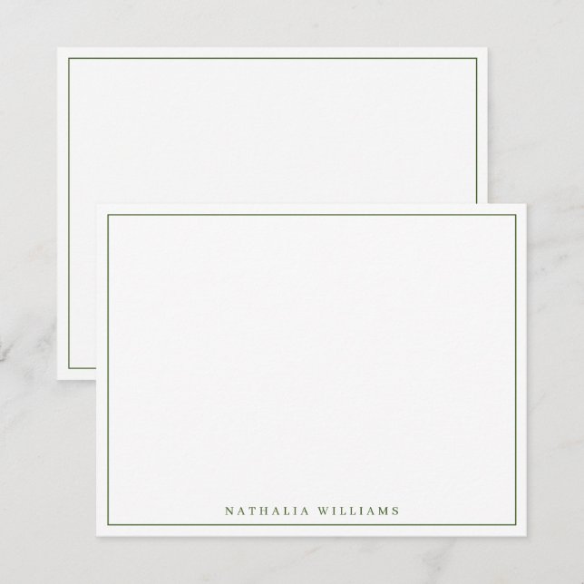 Minimalist Basic Personalize Moss Green Stationery Card (Front/Back)