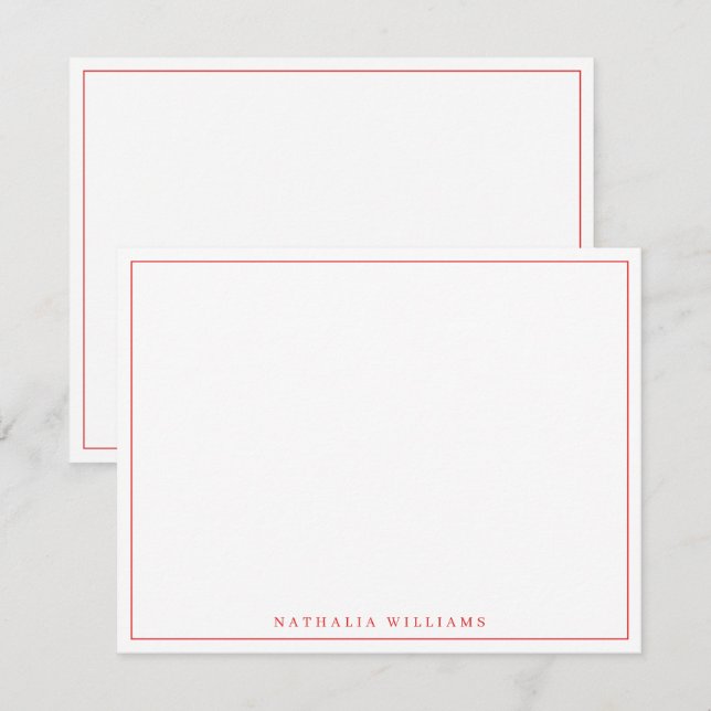 Minimalist Basic Personalized Red Stationery Card (Front/Back)