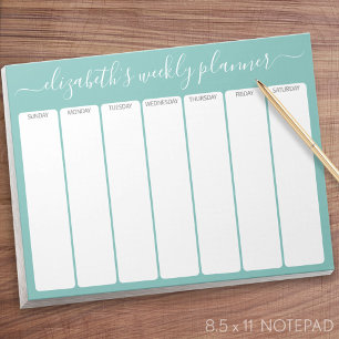 Minimalist Basic Weekly Planner modern script aqua Notepad