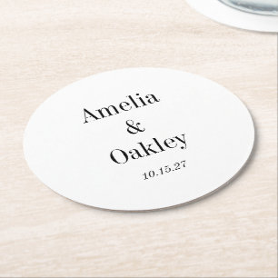 Minimalist Basic White Elegant Wedding Custom Round Paper Coaster