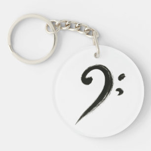 Minimalist Bass Clef – Ink Brush Music Symbol on Keychain