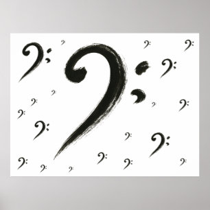 Minimalist Bass Clef – Ink Brush Music Symbol on Poster