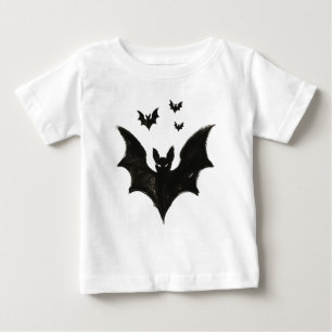Minimalist Bat – Ink Brush Halloween Creature on Baby T-Shirt
