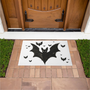 Minimalist Bat – Ink Brush Halloween Creature on Doormat