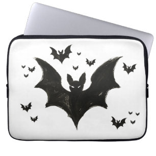 Minimalist Bat – Ink Brush Halloween Creature on Laptop Sleeve