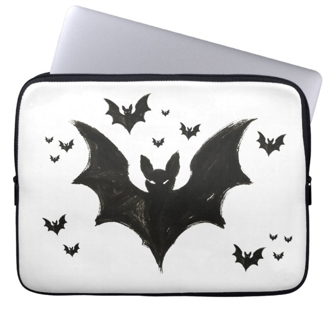 Minimalist Bat – Ink Brush Halloween Creature on Laptop Sleeve (Front)
