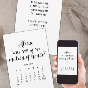 Minimalist Be My Matron of Honour Calendar Proposa Invitation