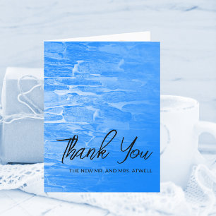 Minimalist Beach Azure Blue Wedding Photo Thank You Card