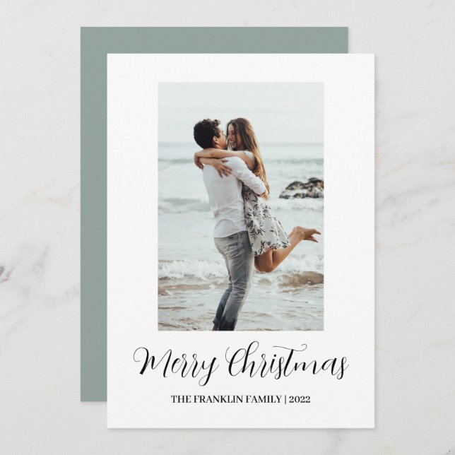 Minimalist Beach Couple Engagement Christmas Card (Front/Back)