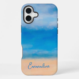 Minimalist Beach Scene Painting iPhone 16 Plus Case