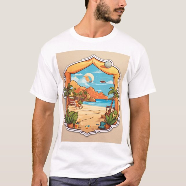 Minimalist Beach Sticker T-Shirt (Front)