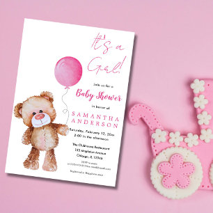 Minimalist Bear Baby Shower-It’s a Girl  Invitation