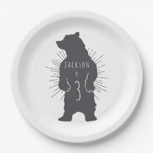 Minimalist Bear Birthday Party Paper Plate
