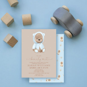 Minimalist Bearly Wait Dusty Blue Baby Shower Invitation