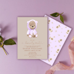 Minimalist Bearly Wait Lavender Baby Shower Invitation