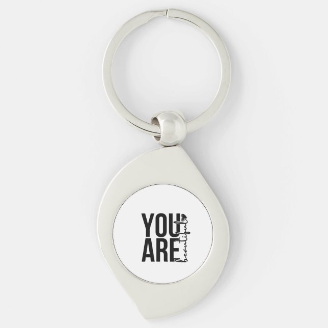 Minimalist “Beautiful” Typography Design – Black a Keychain (Front)