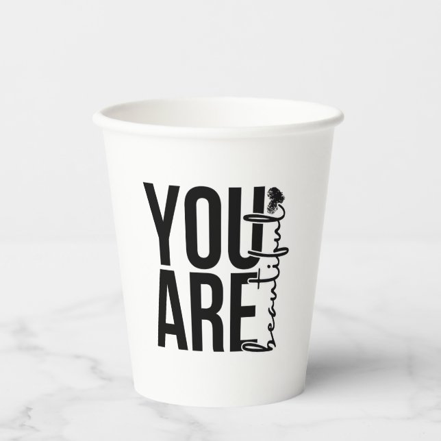 Minimalist “Beautiful” Typography Design – Black a Paper Cups (Front)
