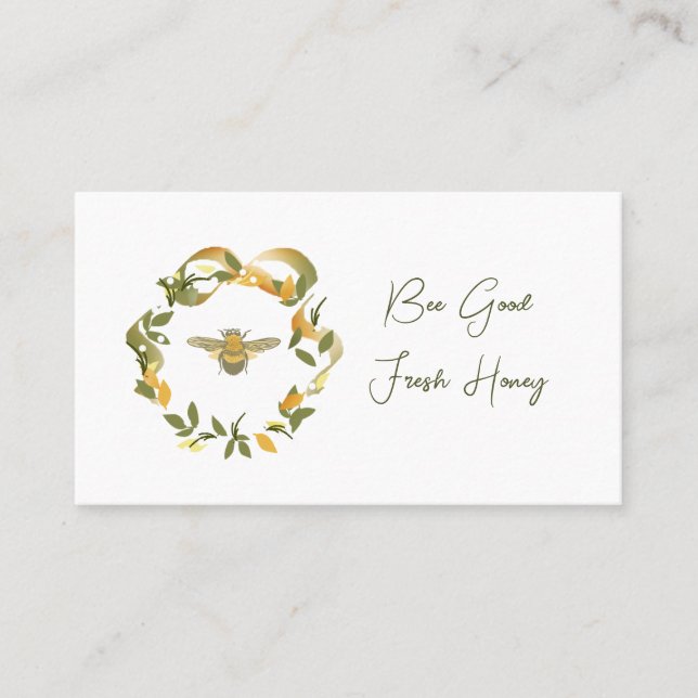 Minimalist Bee and Wreath Beekeeper Business Card (Front)