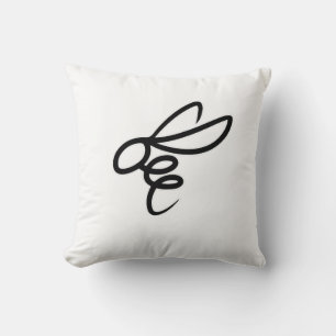 Minimalist Bee Line Art Design – Modern Simple Bee Throw Pillow