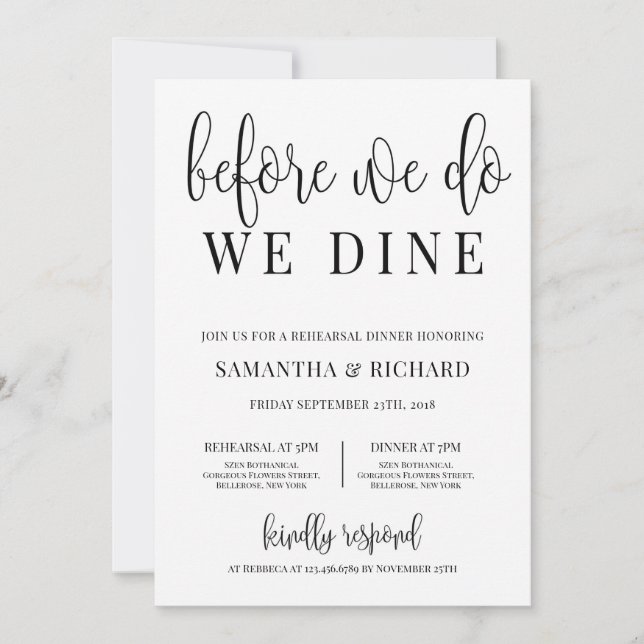 Minimalist Before we do we dine rehearsal dinner Invitation (Front)