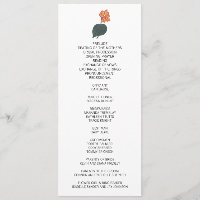 Minimalist Begonia Flower Wedding Program (Front)
