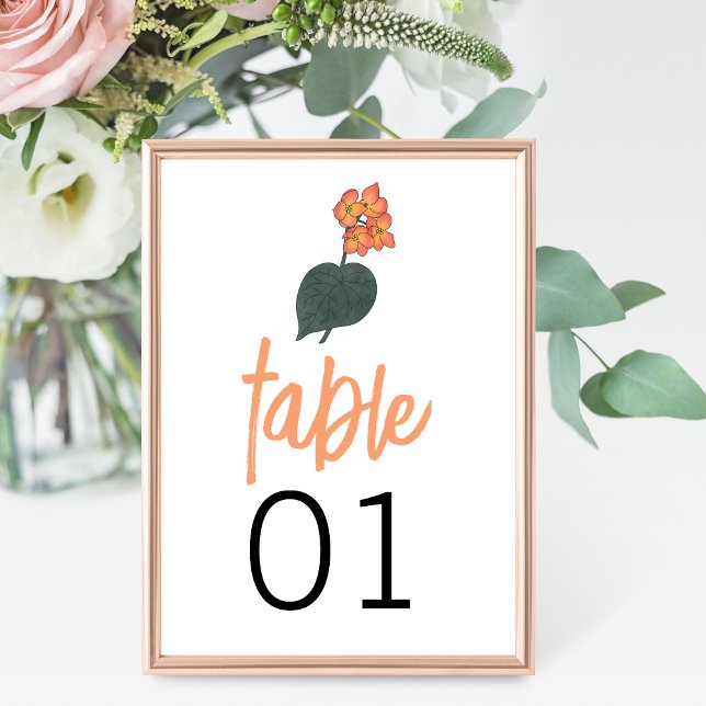 Minimalist Begonia Flower Wedding Table Number (Creator Uploaded)