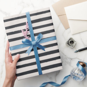 Minimalist Beige And Black Stripes Pattern Wrapping Paper