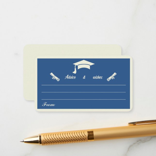 Minimalist Beige And Blue Graduation Advice Enclosure Card (Front/Back In Situ)