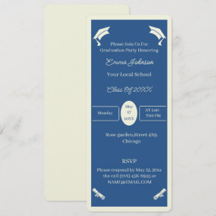 Minimalist Beige And Blue Personalized Graduation Invitation