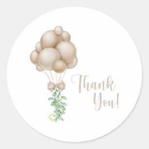 Minimalist Beige Balloons Boho Baby Shower Classic Round Sticker