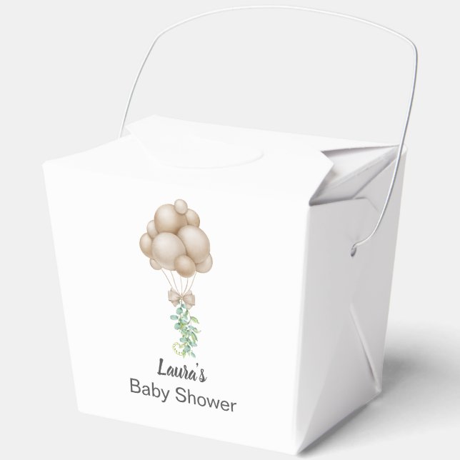 Minimalist Beige Balloons Boho Baby Shower Favor Box (Front)