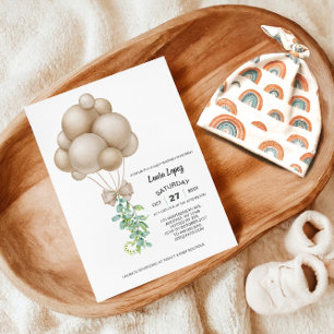 Minimalist Beige Balloons Boho Baby Shower Invitation