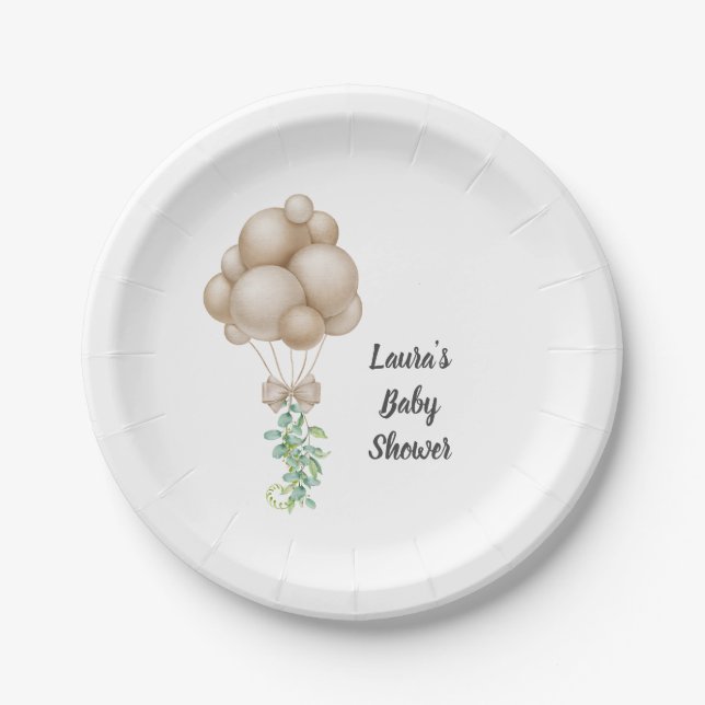 Minimalist Beige Balloons Boho Baby Shower Paper Plate (Front)