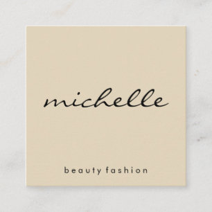Minimalist Beige Black with Cursive Text Square Business Card