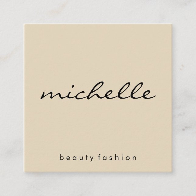 Minimalist Beige Black with Cursive Text Square Business Card (Front)