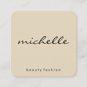 Minimalist Beige Black with Cursive Text Square Business Card