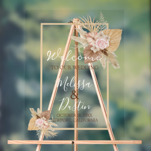 Minimalist Beige Boho Floral Fall Wedding Welcome  Acrylic Sign
