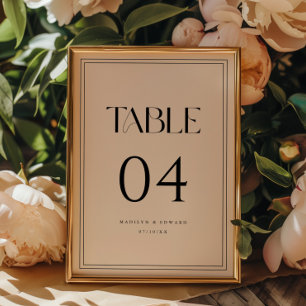 Minimalist Beige Bold Typography Wedding Names Table Number