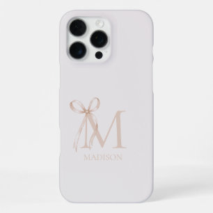 Minimalist Beige Bow Initial Monogram iPhone 16 Pro Max Case