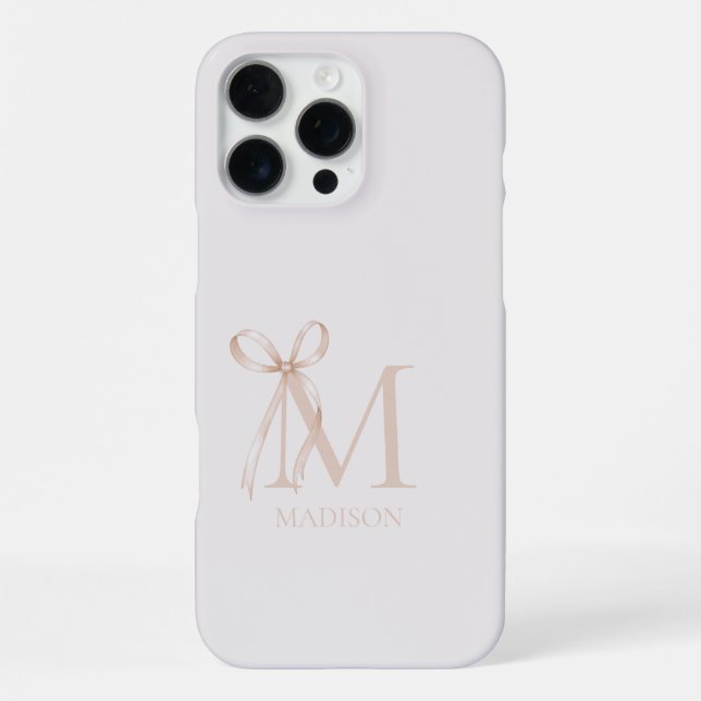 Minimalist Beige Bow Initial Monogram iPhone Case (Back)