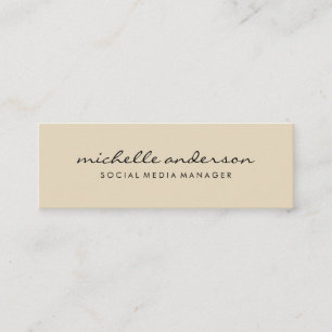 Minimalist Beige Cursive Text Mini Business Card