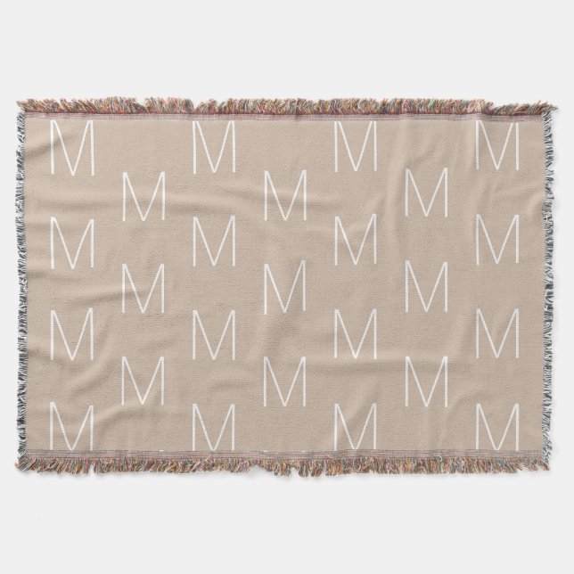 Minimalist beige custom monogram initial pattern throw blanket (Front)